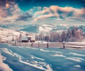 Colorful winter morning in the mountain village