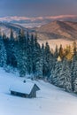 Colorful winter morning in the mountains at sunshine. Royalty Free Stock Photo