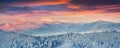 Colorful winter panorama of the snowy mountains. Royalty Free Stock Photo