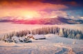 Colorful winter sunrise in foggy mountains Royalty Free Stock Photo