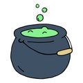 Colorful witch pot with bubbling potion. Vector illustration for halloween in doodle style. Hand drawn magic cauldron Royalty Free Stock Photo