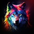 colorful wolf on black background