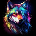 colorful wolf on black background