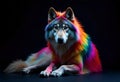 A colorful wolf with a black background Royalty Free Stock Photo