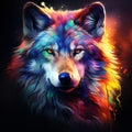 colorful wolf on black background