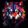 colorful wolf head on black background Royalty Free Stock Photo