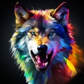 colorful wolf head on black background Royalty Free Stock Photo