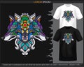 Colorful Wolf head mandala arts isolated on black and white t shirt