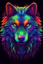 Colorful wolf head vector illustration on black background. Vector illustration.