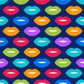 Colorful woman lips seamless pattern.