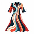 Colorful Women\'s Dress With Groovy Wavy Lines - Fashion Illustration Style