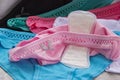 Colorful women`s panties and sanitary pads