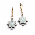 Colorful Woodcarving Style Gold Earrings With Snowflake And Blue Enamel