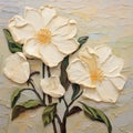 Colorful Woodcarvings: A Multilayered Composition Of Three White Flowers