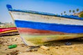 Colorful wooded fishing boats in Chorrillos, Lima, Peru
