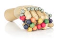 Colorful wooden bead isolated on grey wood Royalty Free Stock Photo