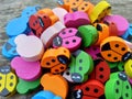 Colorful wooden bead. Recycle wood for craft Royalty Free Stock Photo