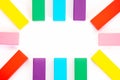 Colorful wooden blocks toys on white background. Creative, diverse, expanding, rising or growing