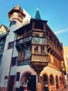 Colorful wooden building facade in Colmar city, France, Alsace Royalty Free Stock Photo