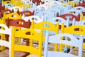 Colorful wooden chairs background Royalty Free Stock Photo