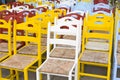 Colorful wooden chairs background Royalty Free Stock Photo