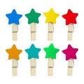 Colorful Wooden clip isolated on white background. Colors clips in star shape. Clipping path