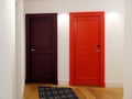 Colorful wooden closed doors syde by syde