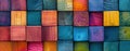 Colorful wooden cube arrangement rainbow pattern decorates panel. Generated AI