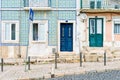 Colorful wooden doors in the facade of a typical Lisbon house, Portugal Royalty Free Stock Photo