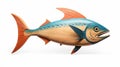 Colorful Wooden Fish Sculpture: Realistic Carving With Teal And Orange Accents