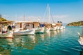 Colorful wooden fishing boats in Palaia Epidaurus, Greece