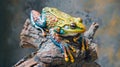 Colorful Wooden Frog Sitting on a Tree Branch Royalty Free Stock Photo