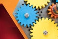 Colorful wooden gears with twisting bar for kid activity and lea Royalty Free Stock Photo