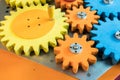 Colorful wooden gears with twisting bar for kid activity and lea Royalty Free Stock Photo