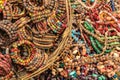 Colorful wooden and glass Indian jewelry beads at a roadside market during my travels to Varanasi, India