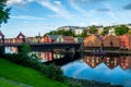 Colorful wooden houses on the fjord embankment - Trondheim, Norway. Royalty Free Stock Photo