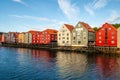 Colorful wooden houses on the fjord embankment - Trondheim, Norway. Royalty Free Stock Photo