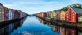 Colorful wooden houses on the fjord embankment - Trondheim, Norway. Royalty Free Stock Photo