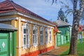 Colorful wooden houses. Kremlin in Kolomna, Russia