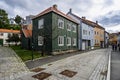 Colorful wooden houses in the old part of Trondheim with picturesque cobbled streets, Norway Royalty Free Stock Photo