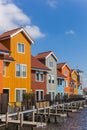 Colorful wooden houses at the Reitdiephaven in Groningen Royalty Free Stock Photo