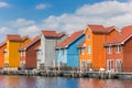 Colorful wooden houses at the Reitdiephaven in Groningen Royalty Free Stock Photo