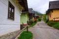 Colorful wooden houses in Vlkolinec village in northern Slovakia.