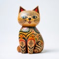 Colorful Wooden Kitty Sculpture With Intricate Patterns