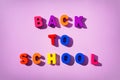 Colorful wooden latters phrase `BACK TO SCHOOL`.