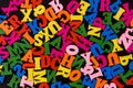 Colorful wooden letters, alphabet, close up Royalty Free Stock Photo