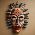 Colorful Wooden Mask: African-inspired Craft With Intricate Costumes Royalty Free Stock Photo