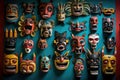 Colorful wooden masks and handicrafts on sale at shop Royalty Free Stock Photo