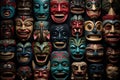 Colorful wooden masks and handicrafts on sale at shop Royalty Free Stock Photo