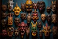 Colorful wooden masks and handicrafts on sale at shop Royalty Free Stock Photo